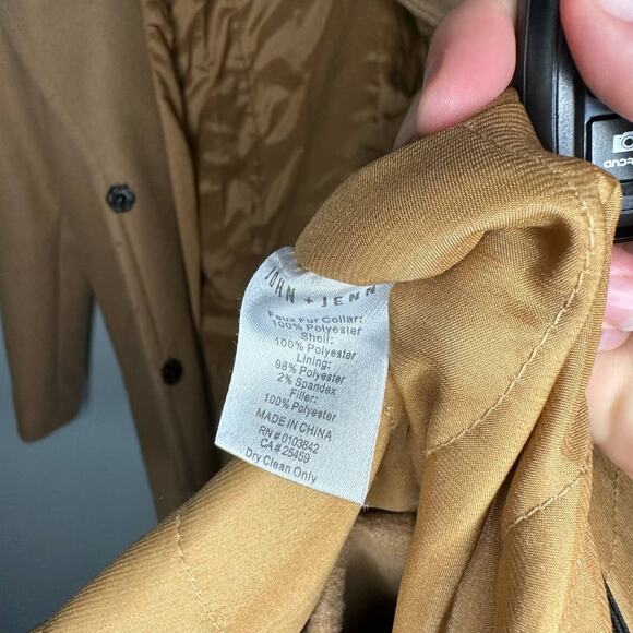 John + Jenn Griffen Camel Woven Tan Exposed Front Snap Closure Coat size Medium - Picture 7 of 14